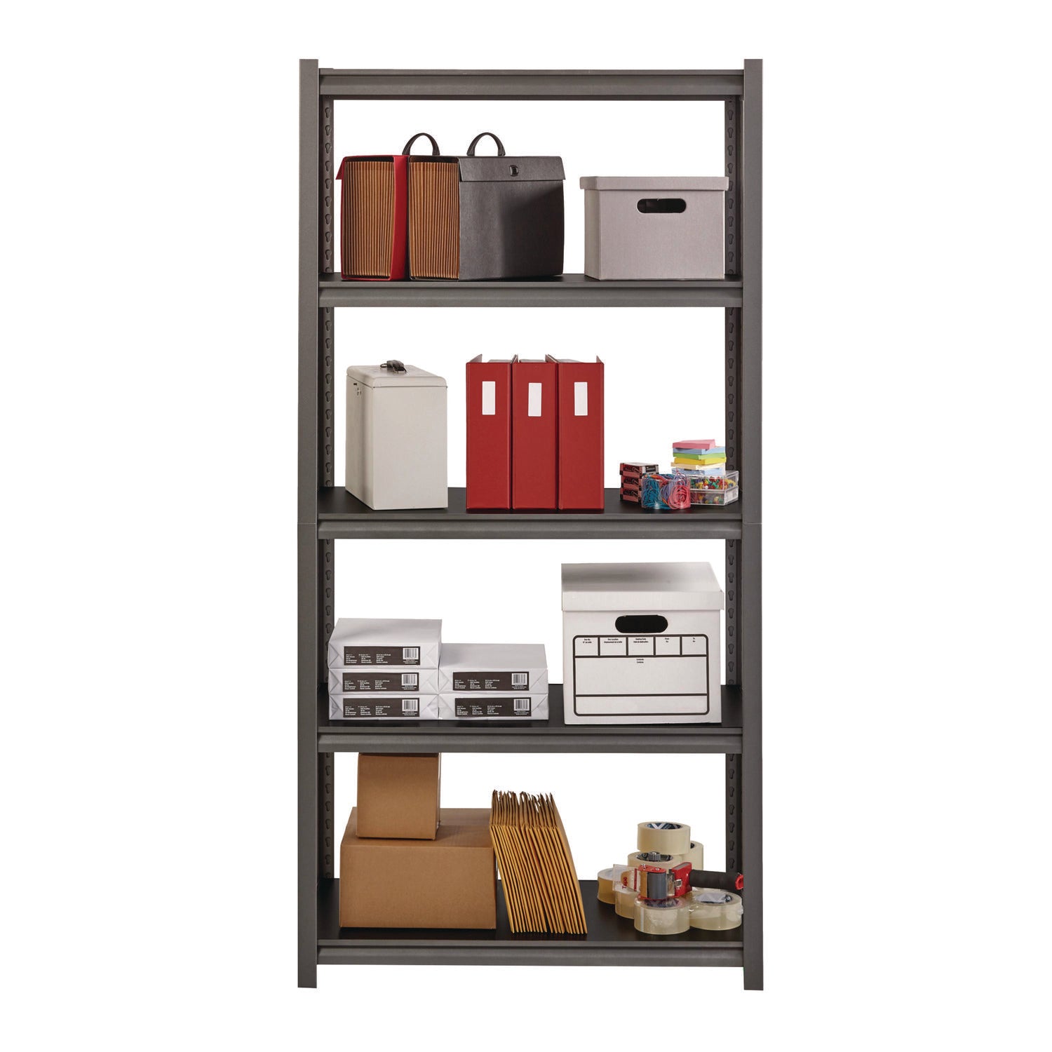 Steel Shelving Unit with Laminate Shelves, Five-Shelf, 36w x 18d x 72h, Steel, Black/Gun Metal Gray Alera® Flipcost