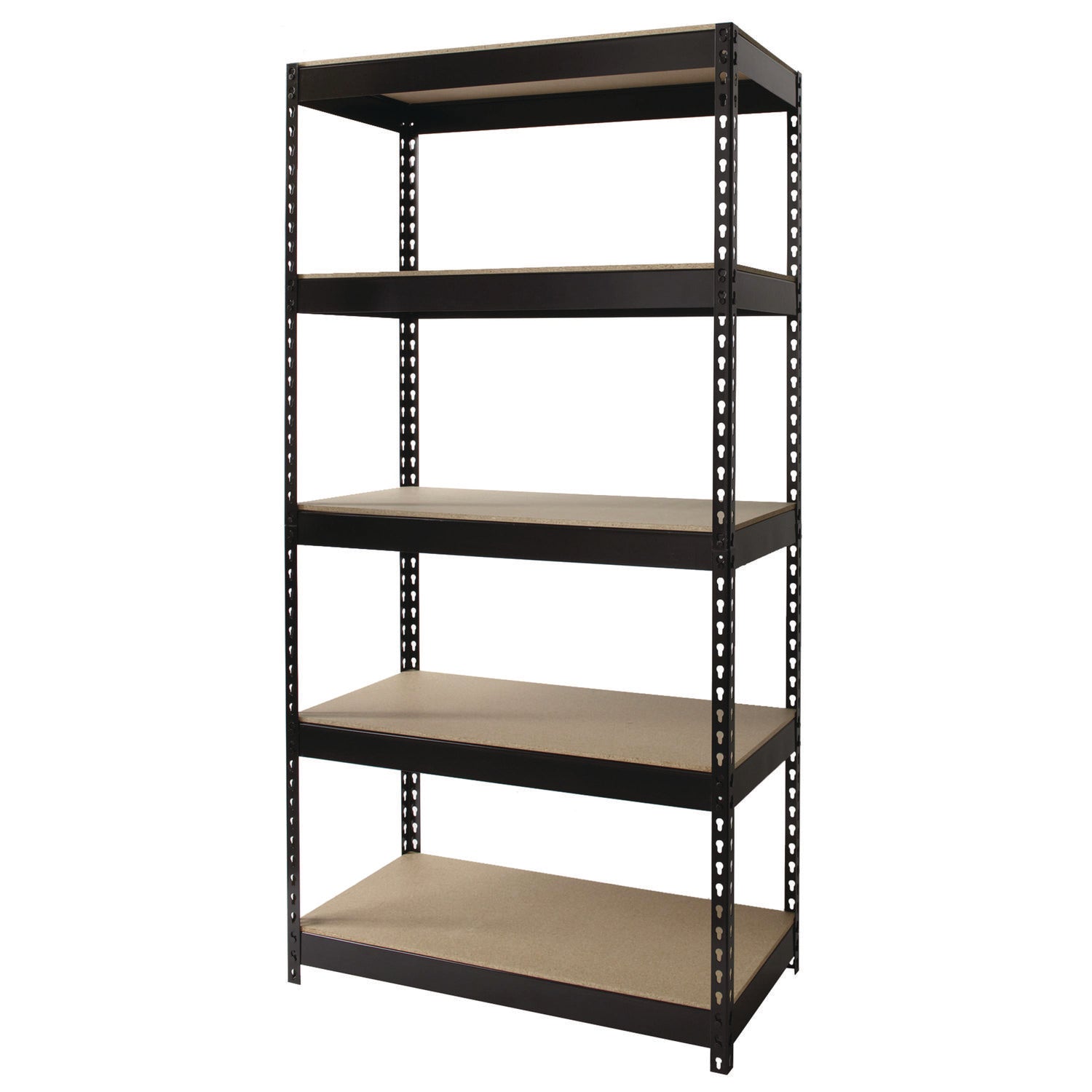 Steel Shelving with Particleboard Shelves, Five-Shelf, 36w x 18d x 72h, Steel, Black Alera® Flipcost