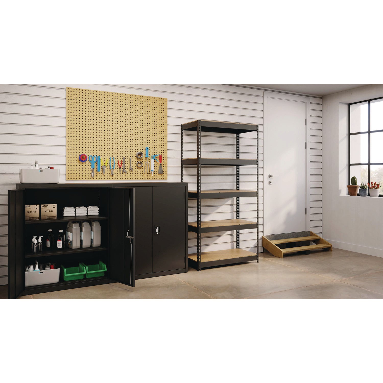 Steel Shelving with Particleboard Shelves, Five-Shelf, 36w x 18d x 72h, Steel, Black Alera® Flipcost