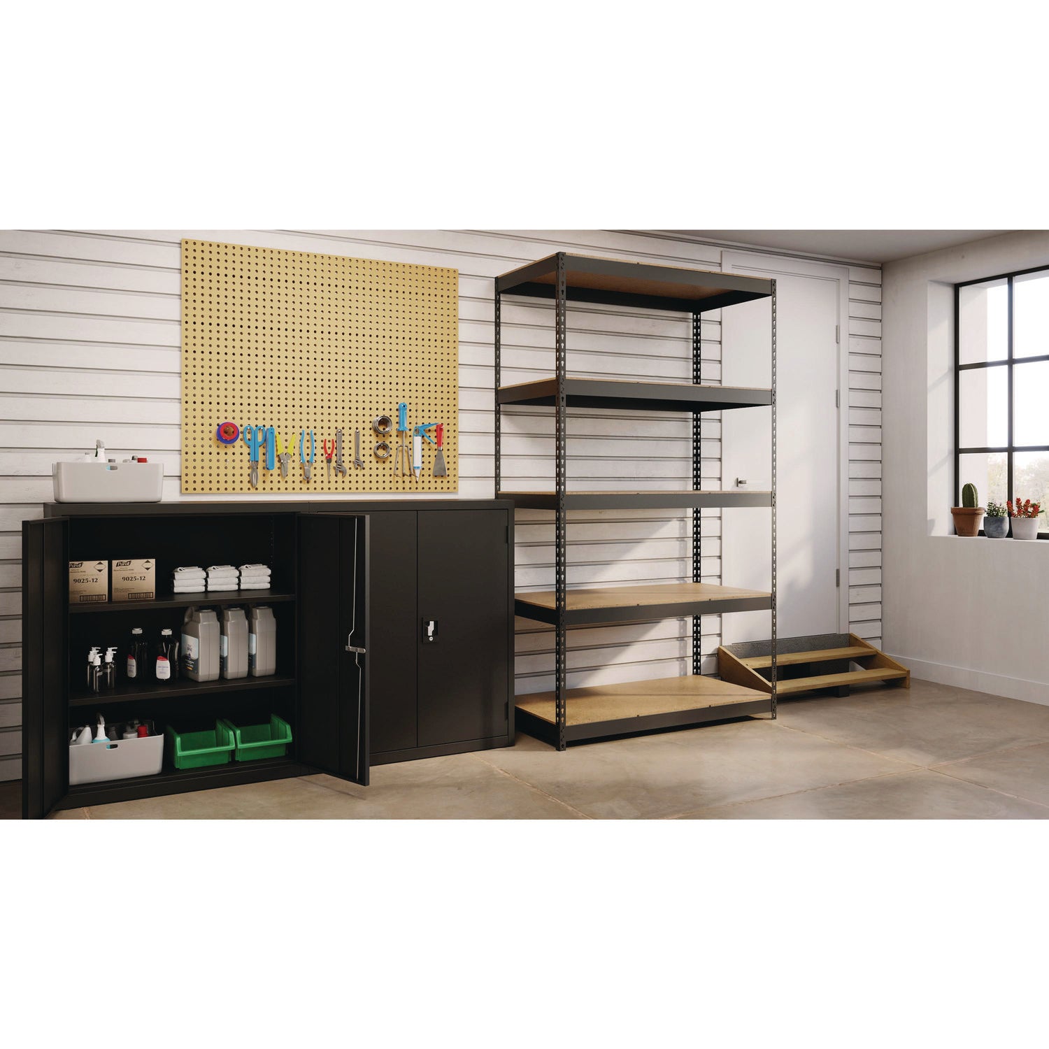 Steel Shelving Unit with Particleboard Shelves, Five-Shelf, 48w x 24d x 84h, Steel, Black Alera® Flipcost