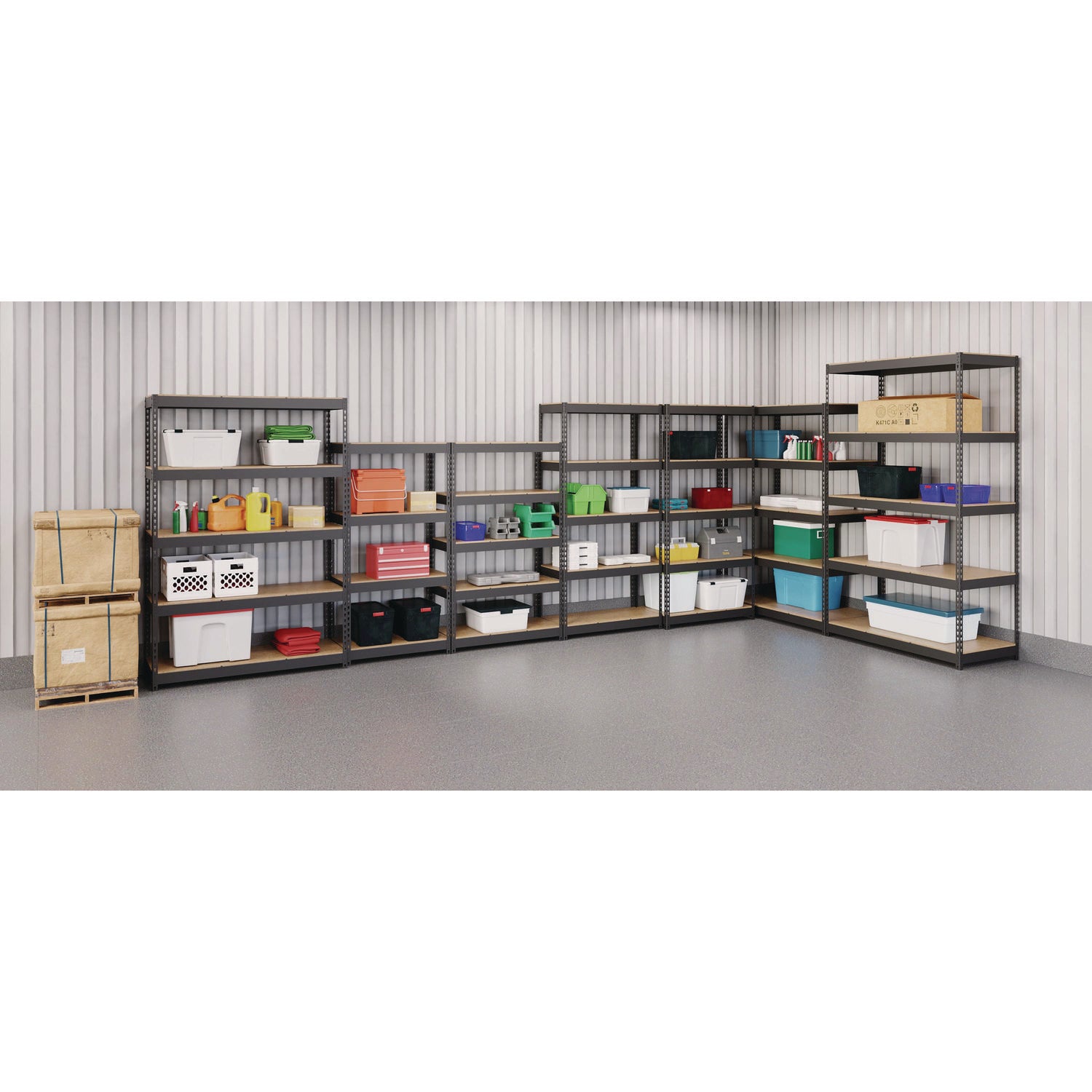 Steel Shelving Unit with Particleboard Shelves, Five-Shelf, 48w x 24d x 84h, Steel, Black Alera® Flipcost