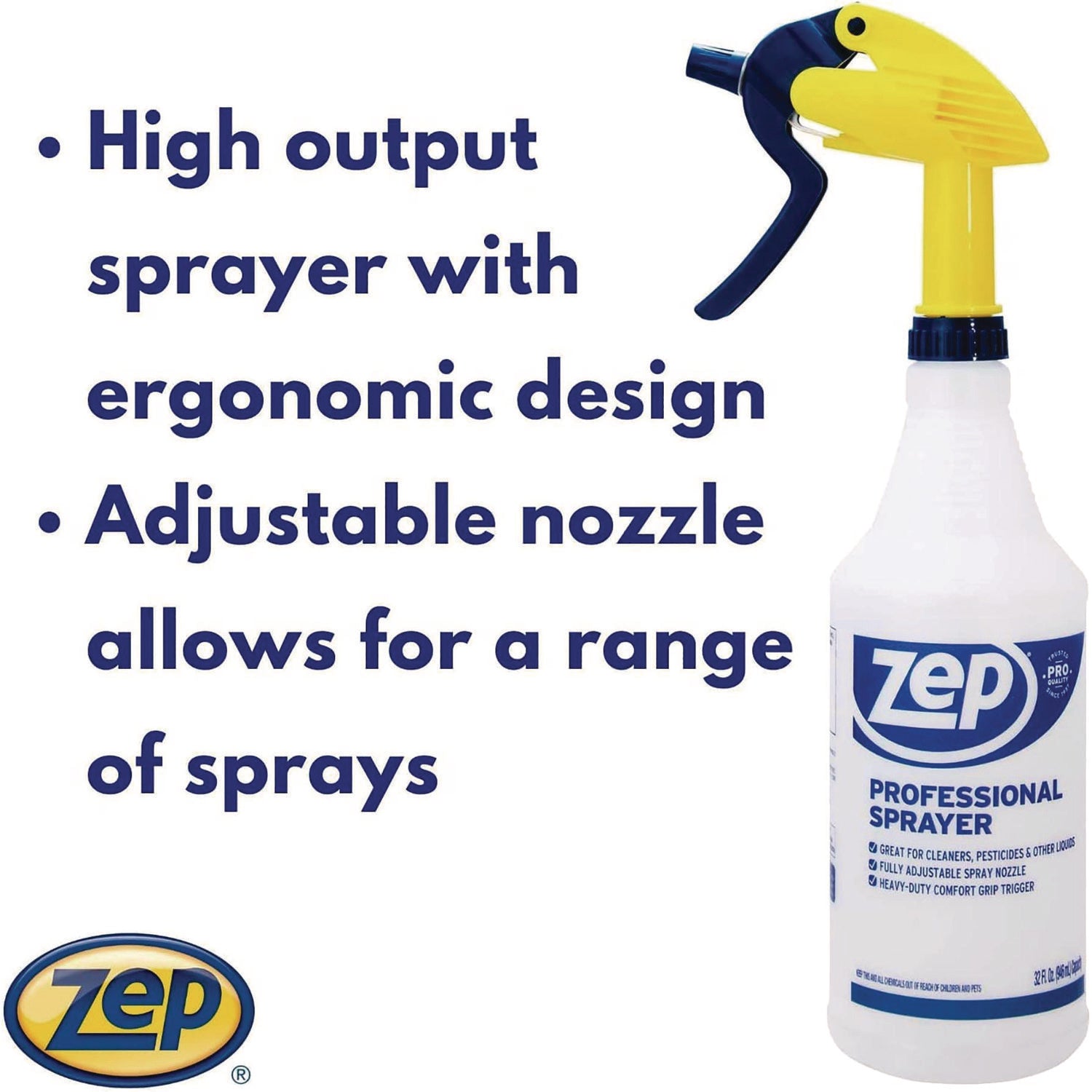 Zep Commercial® Professional Spray Bottle with Trigger Sprayer, 32 oz, Clear