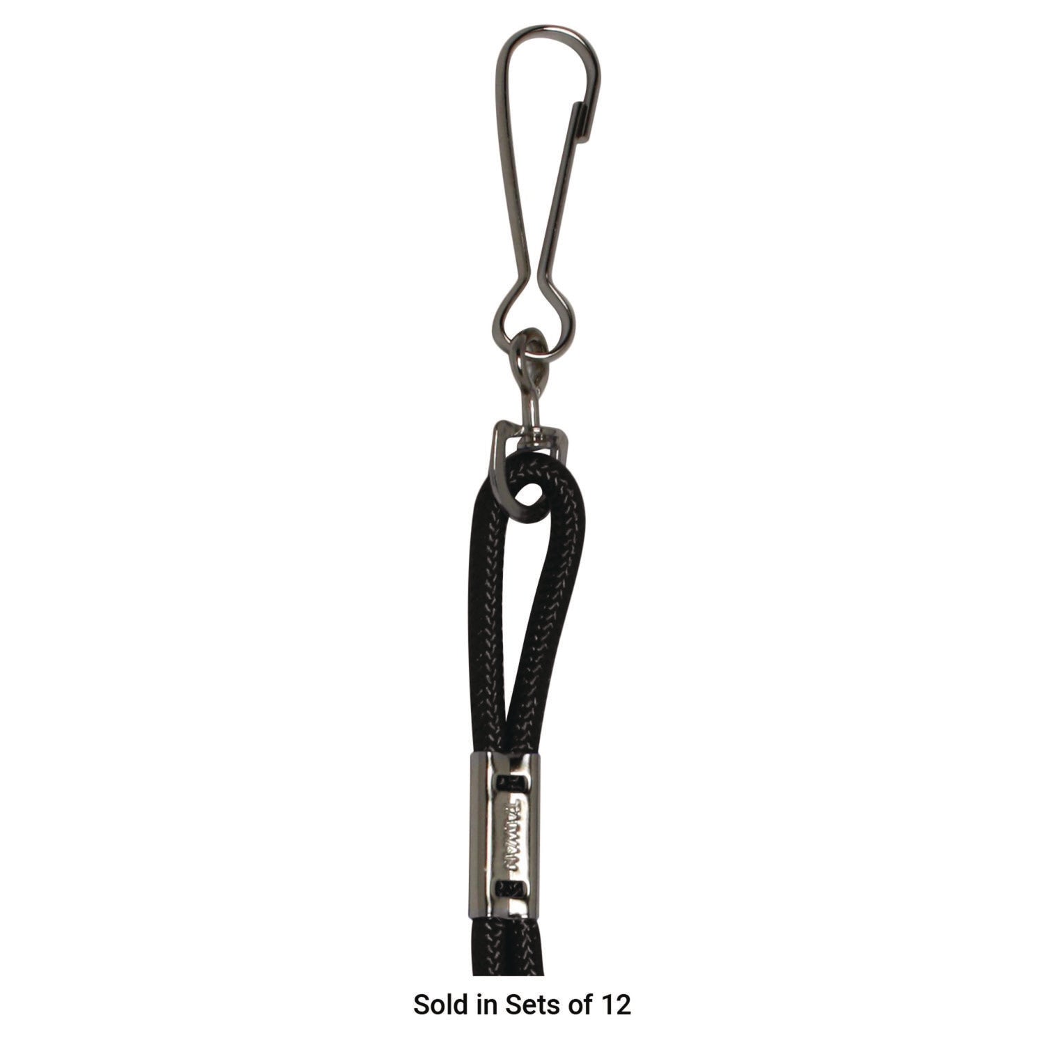 Champion Sports Lanyard, Metal J-Hook Fastener, 20" Long, Black, 12/Pack