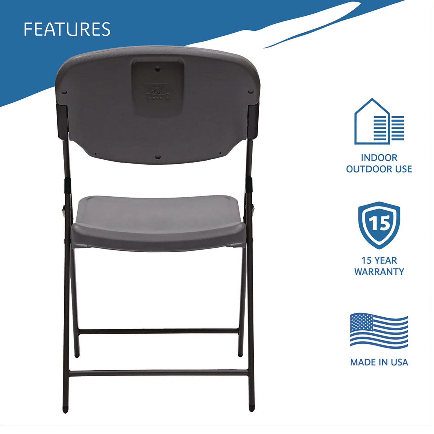 Iceberg Rough n Ready Commercial Folding Chair, Supports Up to 350 lb, 15.25" Seat Height, Charcoal Seat, Charcoal Back, Silver Base