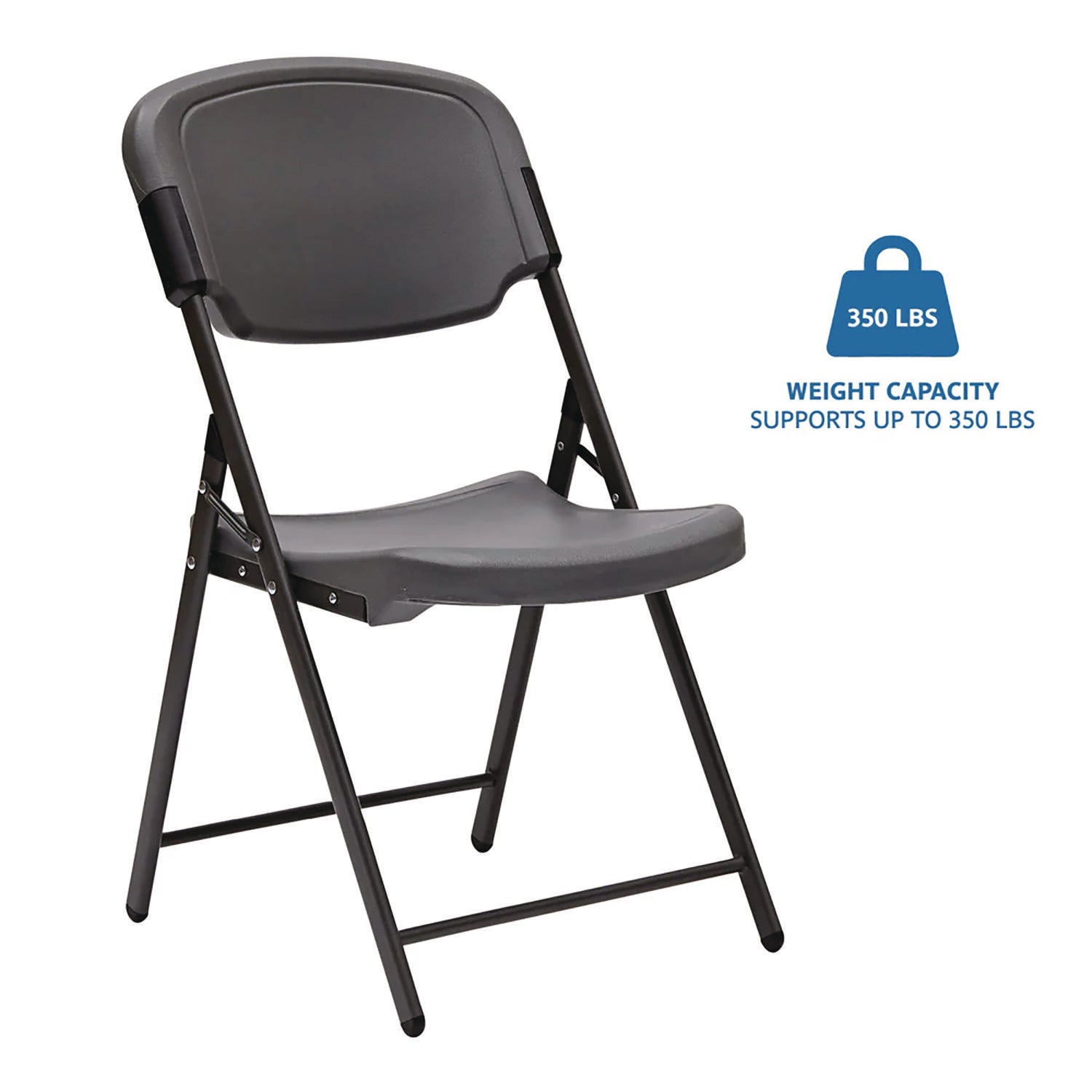 Iceberg Rough n Ready Commercial Folding Chair, Supports Up to 350 lb, 15.25" Seat Height, Charcoal Seat, Charcoal Back, Silver Base