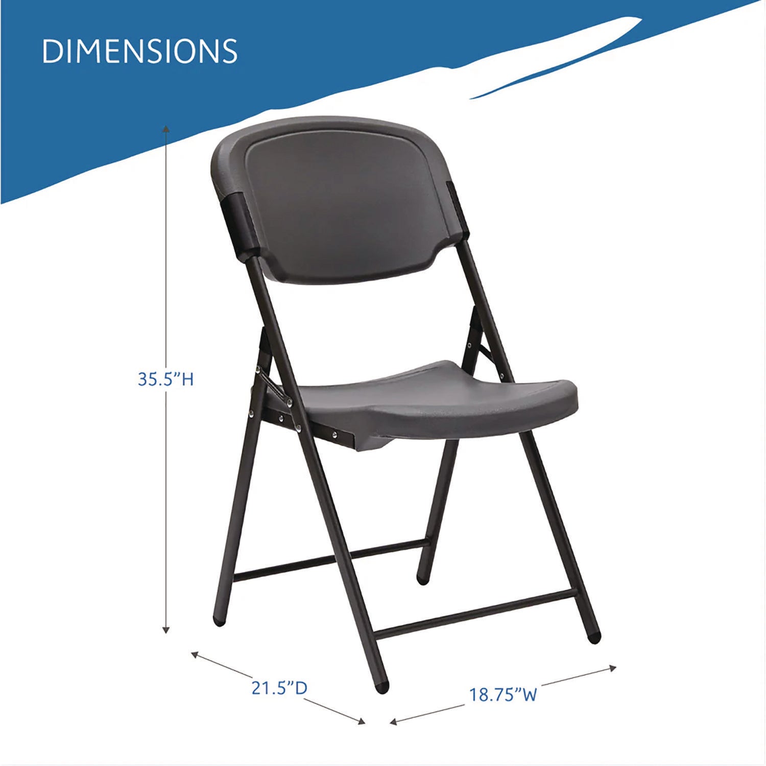 Iceberg Rough n Ready Commercial Folding Chair, Supports Up to 350 lb, 15.25" Seat Height, Charcoal Seat, Charcoal Back, Silver Base