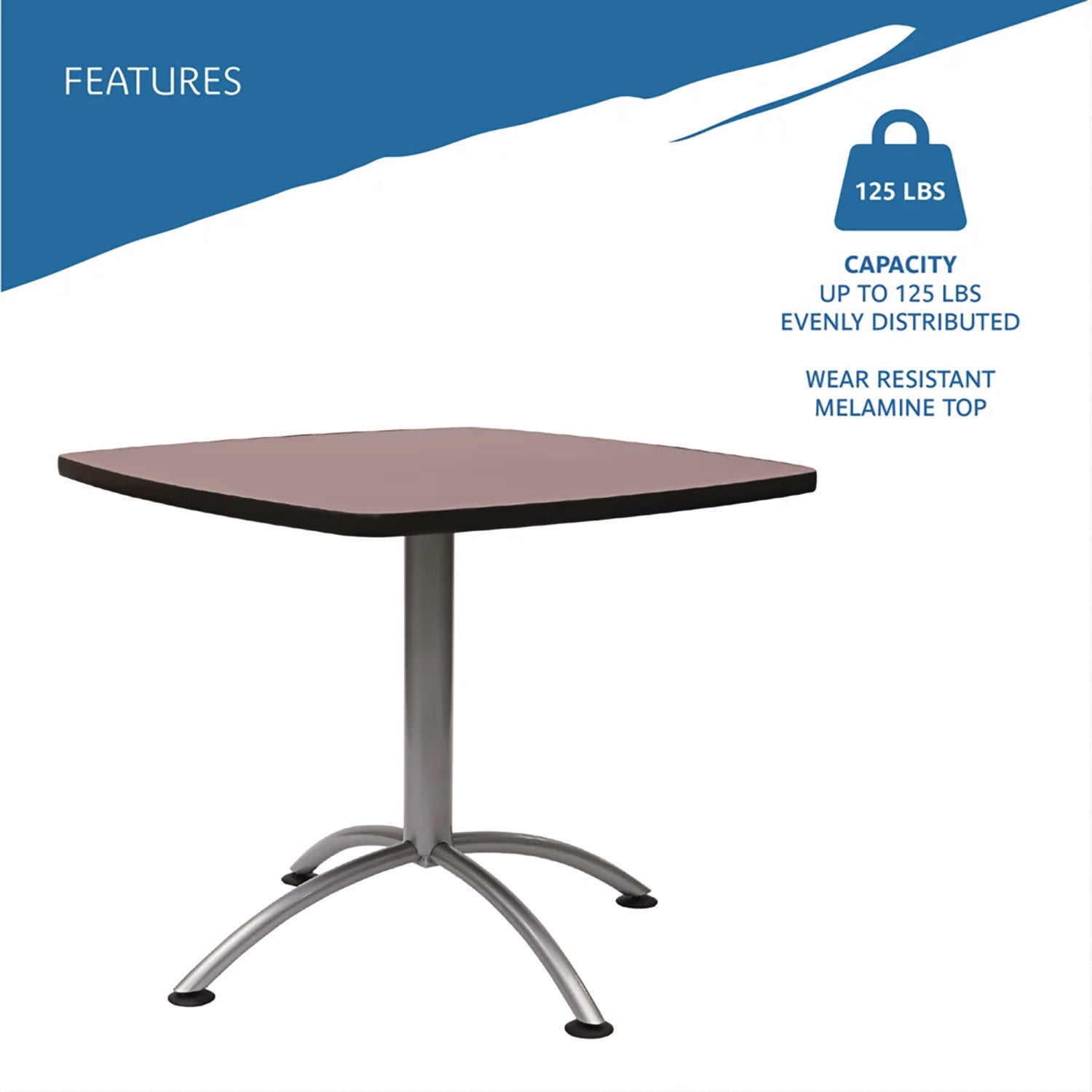 Iceberg CafeWorks Cafe-Height Table, Square, 36" x 36" x 30", Walnut/Silver