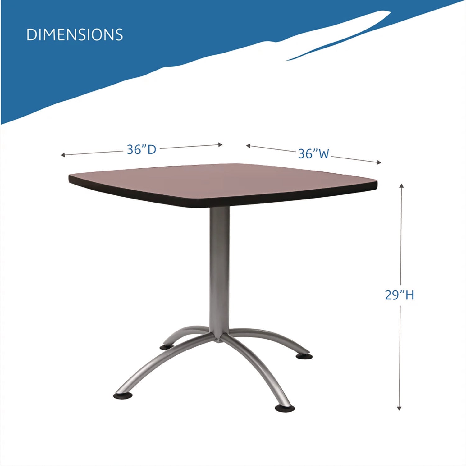 Iceberg CafeWorks Cafe-Height Table, Square, 36" x 36" x 30", Walnut/Silver