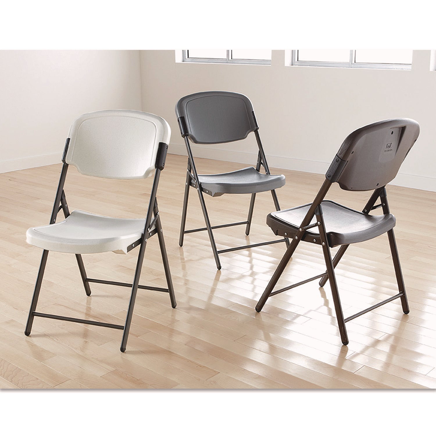 Iceberg Rough n Ready Commercial Folding Chair, Supports Up to 350 lb, 15.25" Seat Height, Platinum Seat, Platinum Back, Black Base