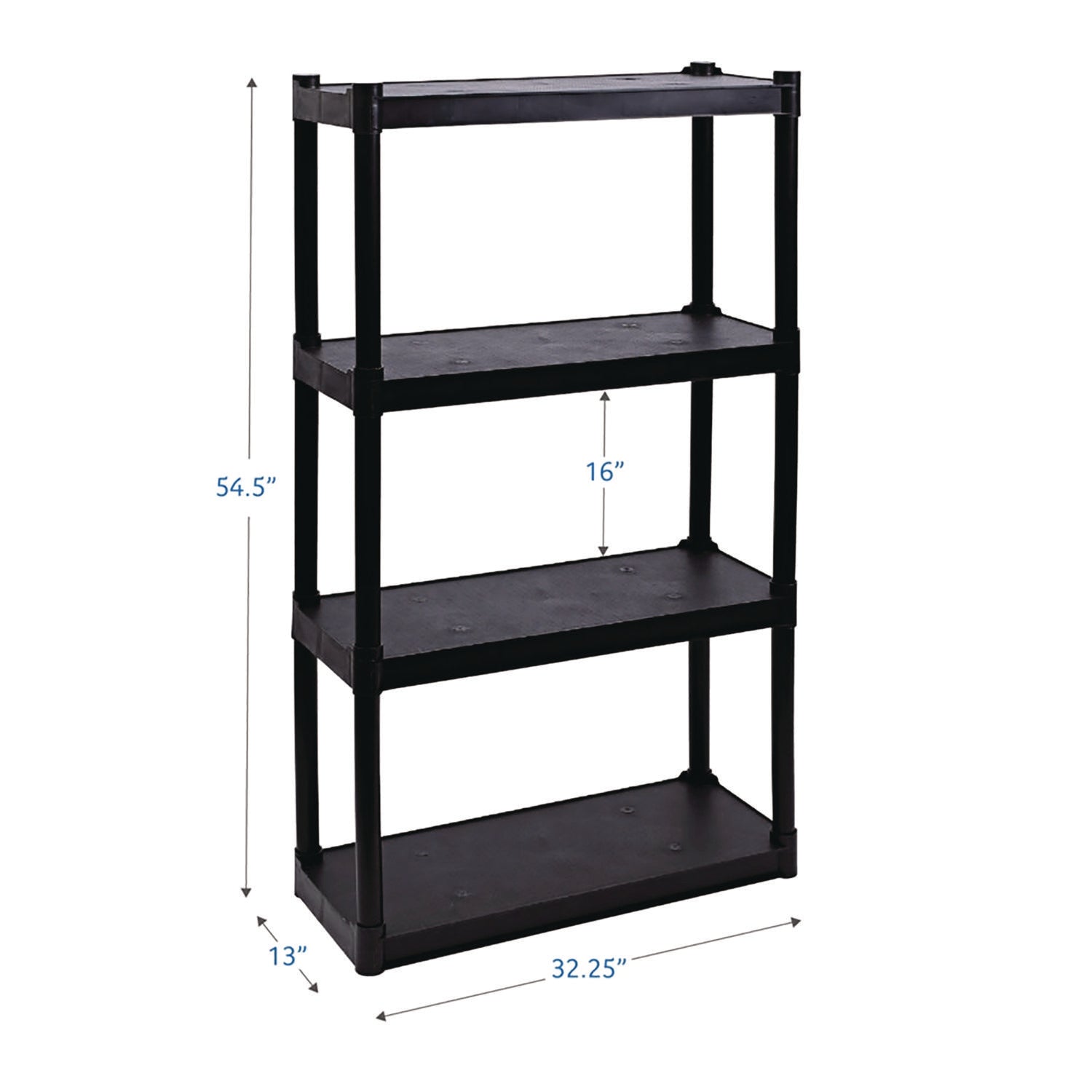 Iceberg Rough n Ready Open Storage System, Four-Shelf, Injection-Molded Polypropylene, 32w x 13d x 54h, Black