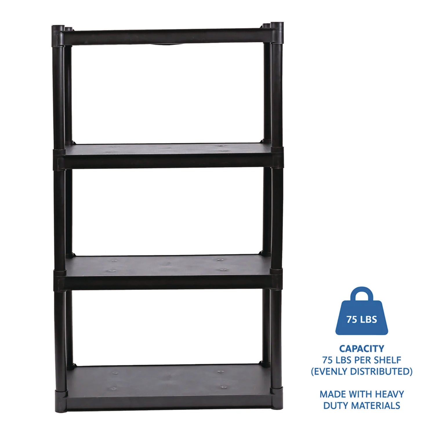 Iceberg Rough n Ready Open Storage System, Four-Shelf, Injection-Molded Polypropylene, 32w x 13d x 54h, Black