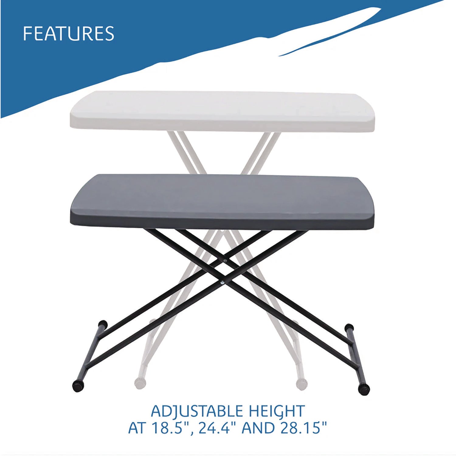 Iceberg IndestrucTable Classic Personal Folding Table, 30" x 20" x 25" to 28", Charcoal