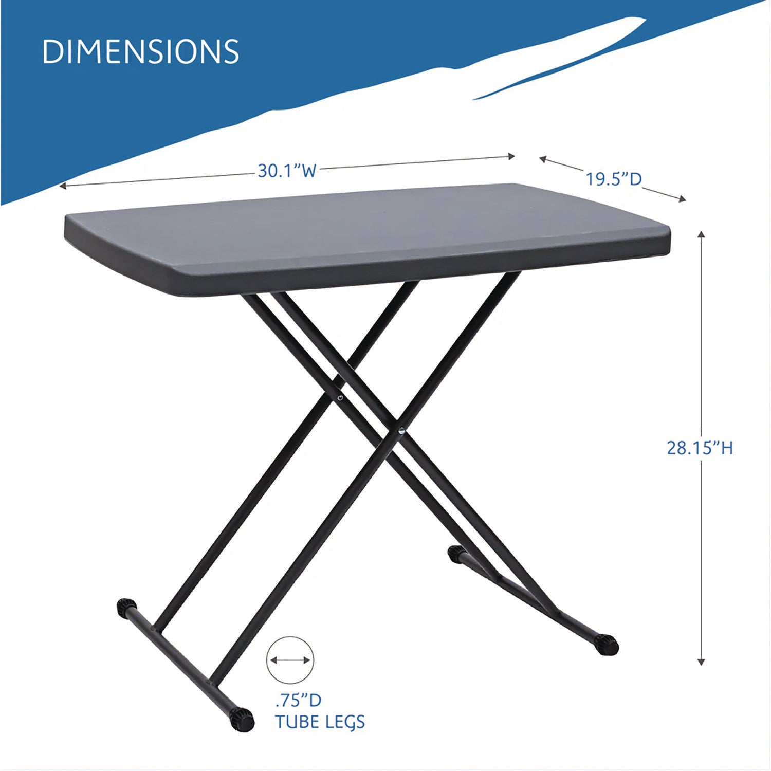 Iceberg IndestrucTable Classic Personal Folding Table, 30" x 20" x 25" to 28", Charcoal