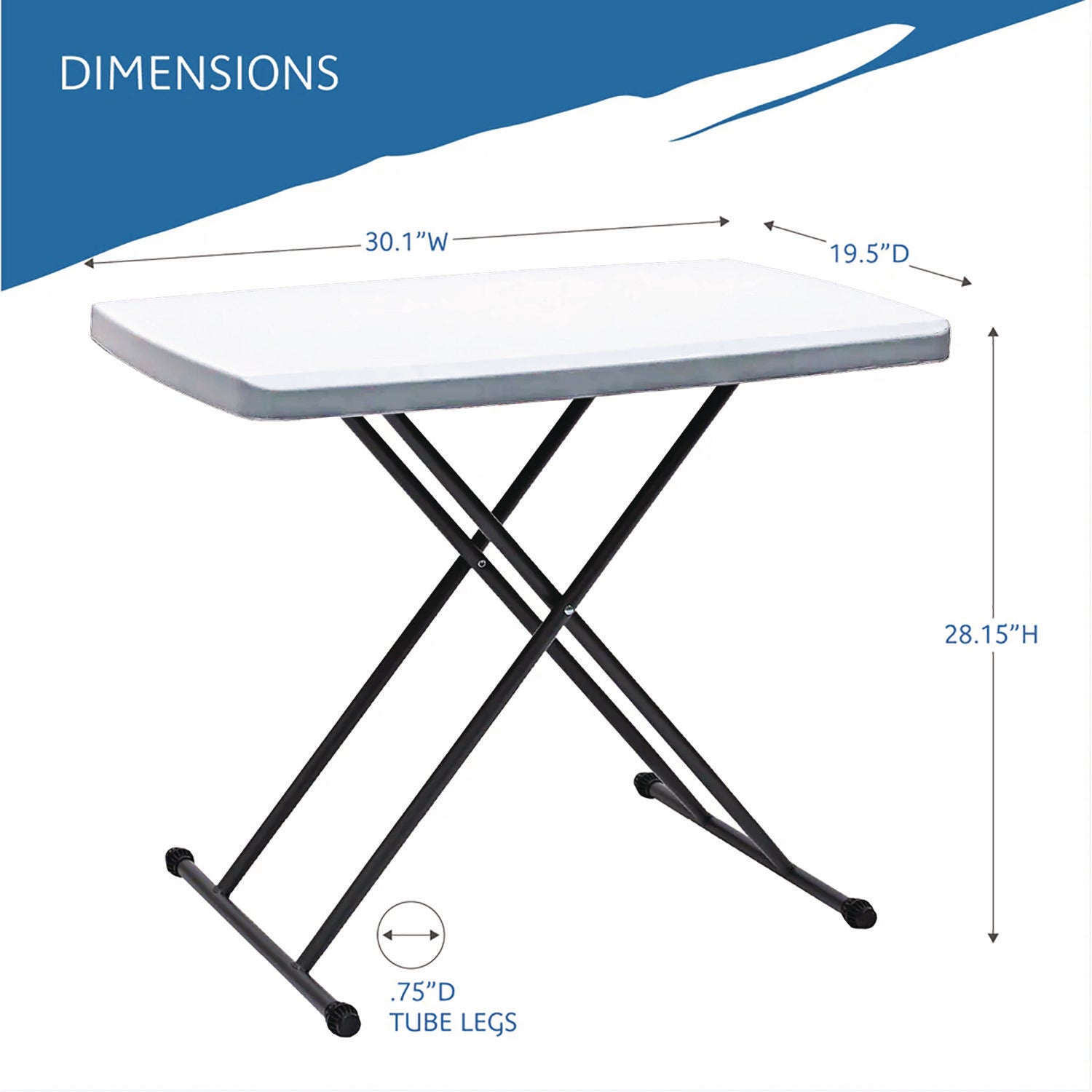 Iceberg IndestrucTable Classic Personal Folding Table, 30" x 20" x 25" to 28", Platinum/Gray