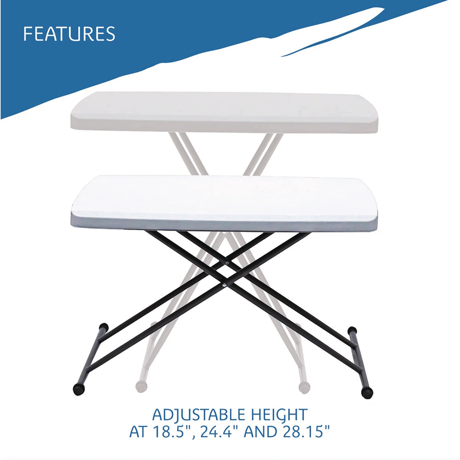 Iceberg IndestrucTable Classic Personal Folding Table, 30" x 20" x 25" to 28", Platinum/Gray