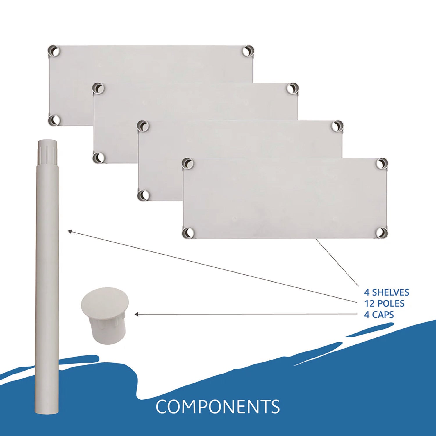 Iceberg Rough n Ready Open Storage System, Four-Shelf, Injection-Molded Polypropylene, 32w x 13d x 54h, Platinum