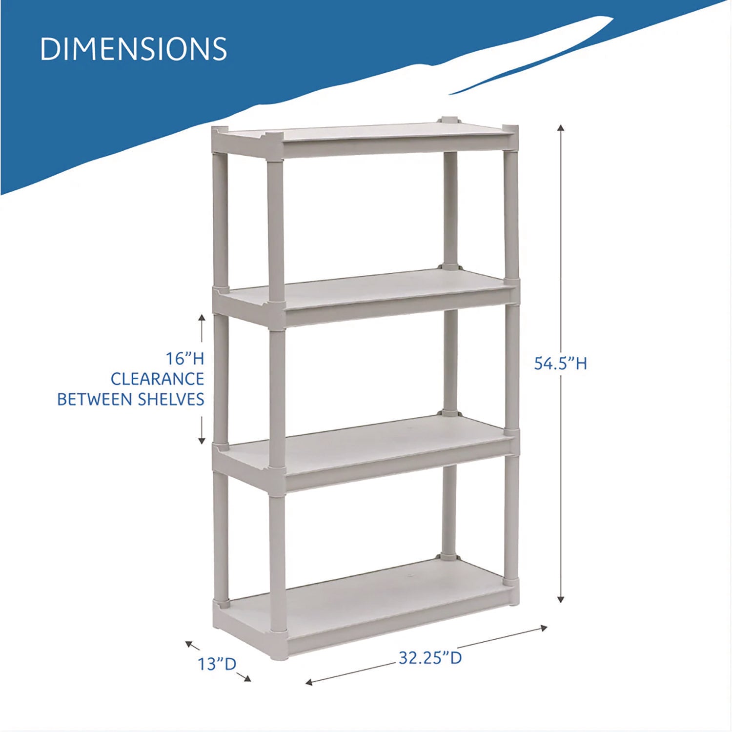 Iceberg Rough n Ready Open Storage System, Four-Shelf, Injection-Molded Polypropylene, 32w x 13d x 54h, Platinum