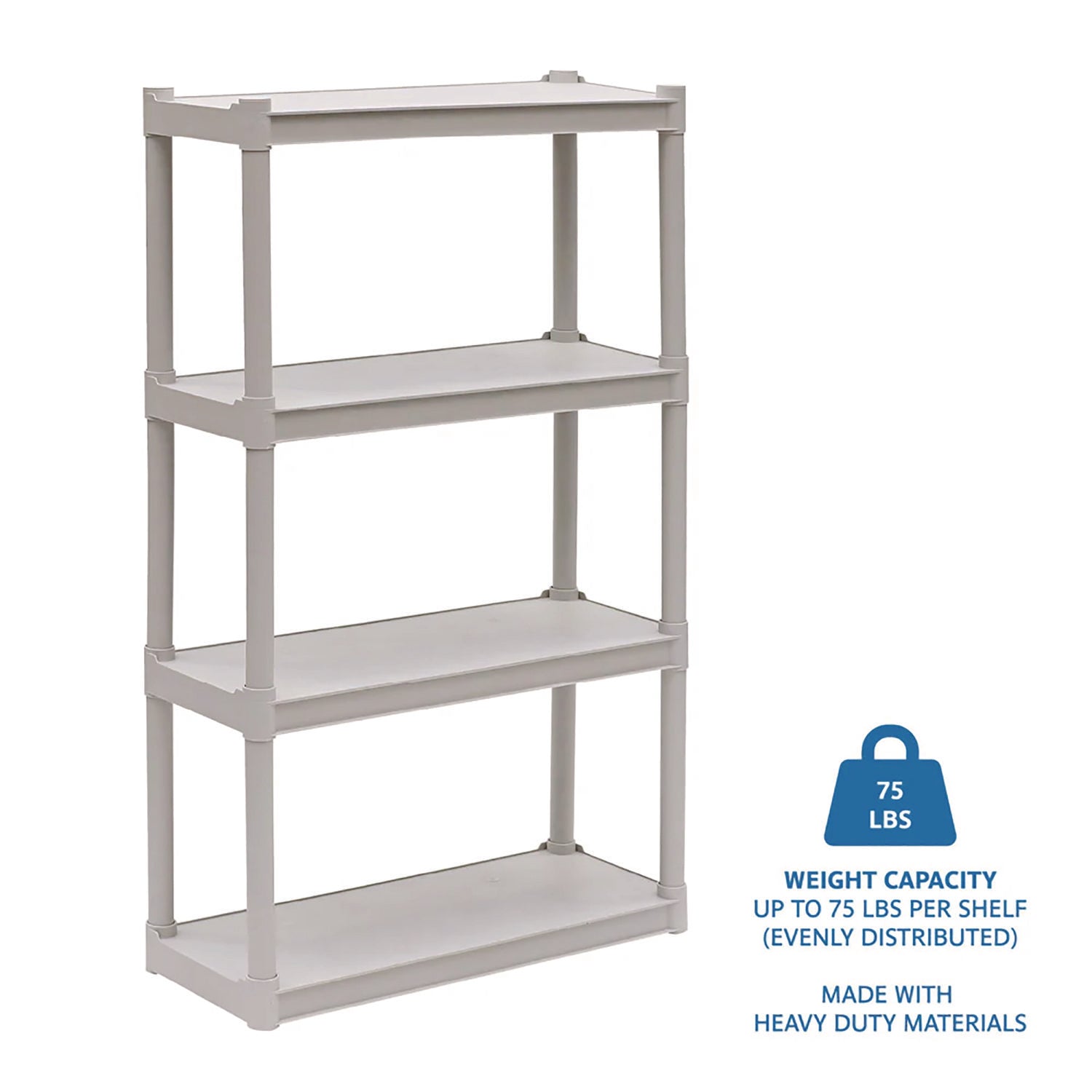 Iceberg Rough n Ready Open Storage System, Four-Shelf, Injection-Molded Polypropylene, 32w x 13d x 54h, Platinum