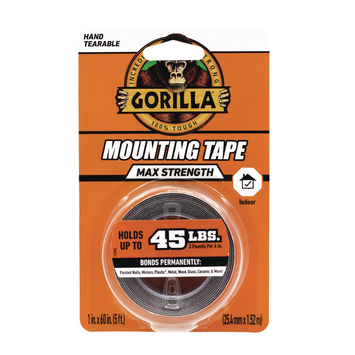 Max Strength Mounting Tape, Permanent, Holds Up to 45 lb (3 lbs per 4 in), 1 x 60, Black