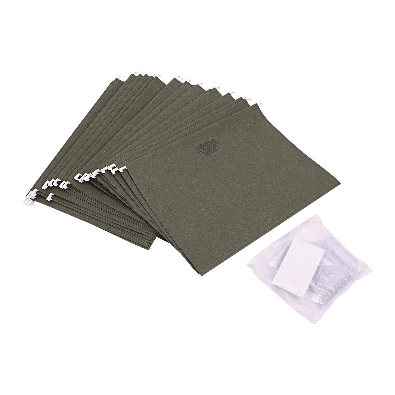 Universal® Hanging File Folders, Letter Size, 1/5-Cut Tabs, Standard Green, 25/Box