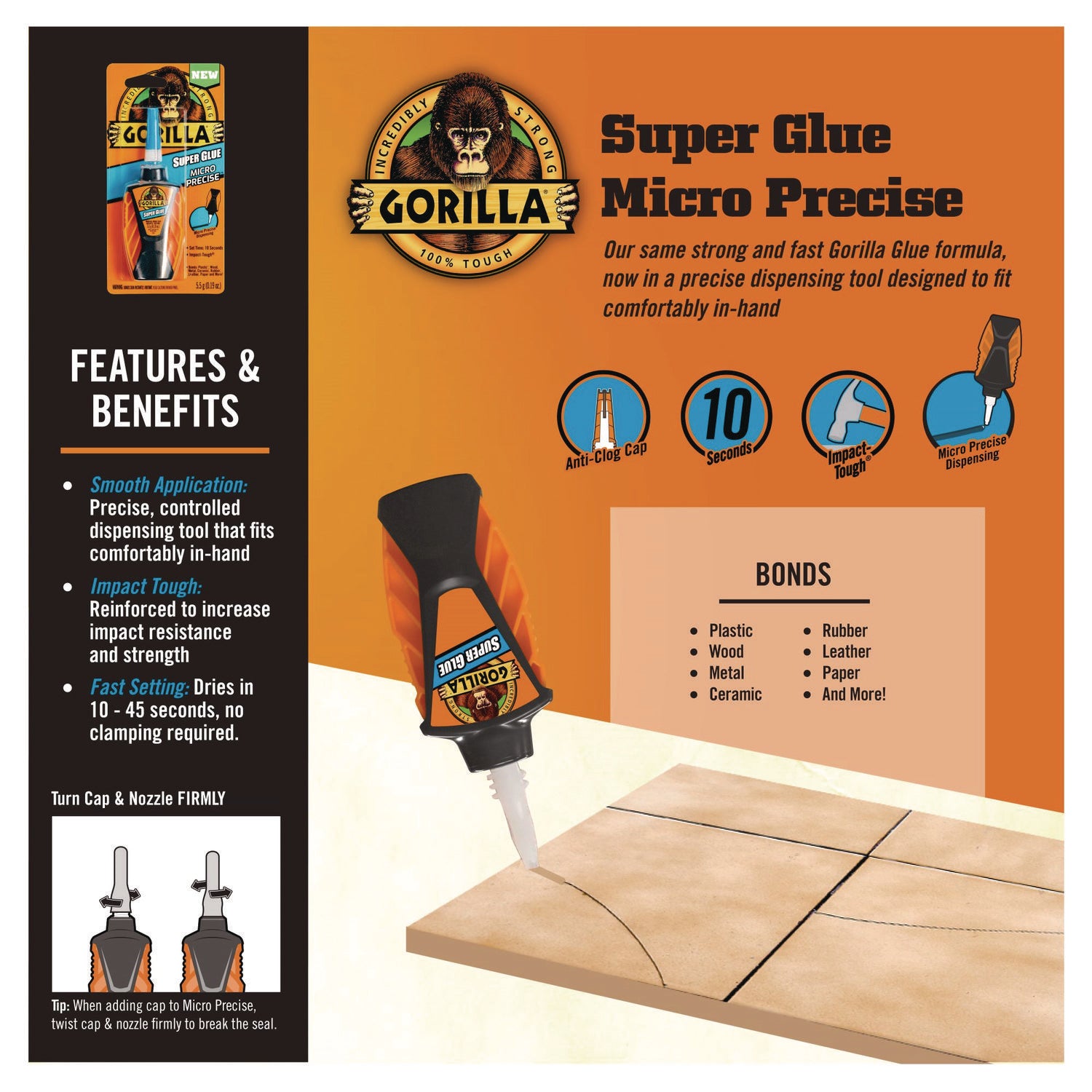 Gorilla® Super Glue Micro Precise, 0.18 oz, Dries Clear