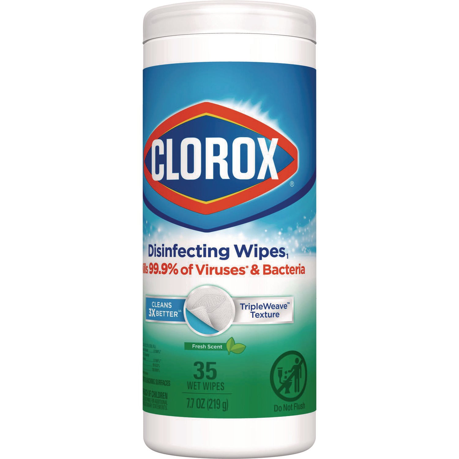 Clorox® Disinfecting Wipes, 1-Ply, 7 x 8, Fresh Scent, White, 35/Canister