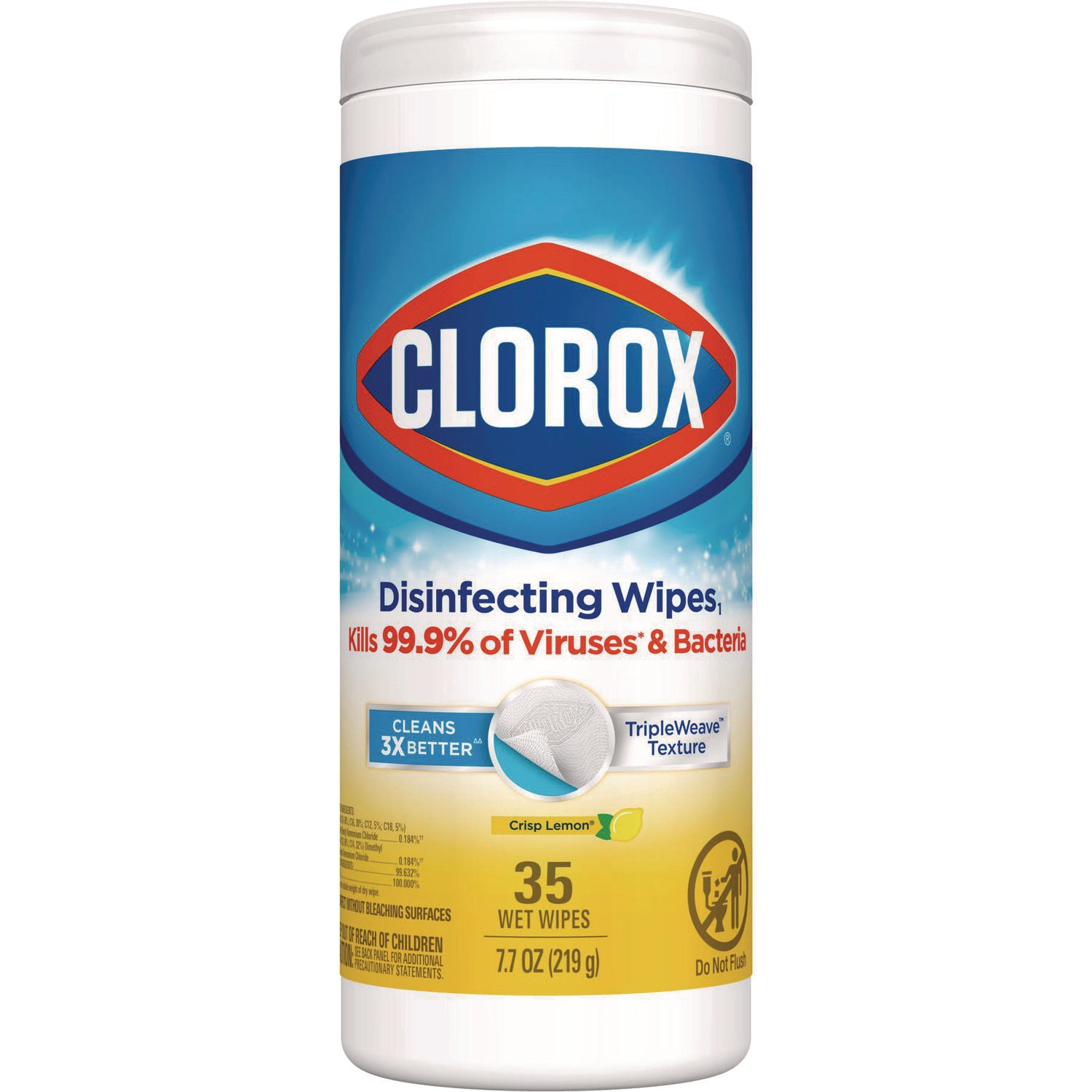 Disinfecting Wipes, 1-Ply, 7 x 8, Crisp Lemon, White, 35/Canister