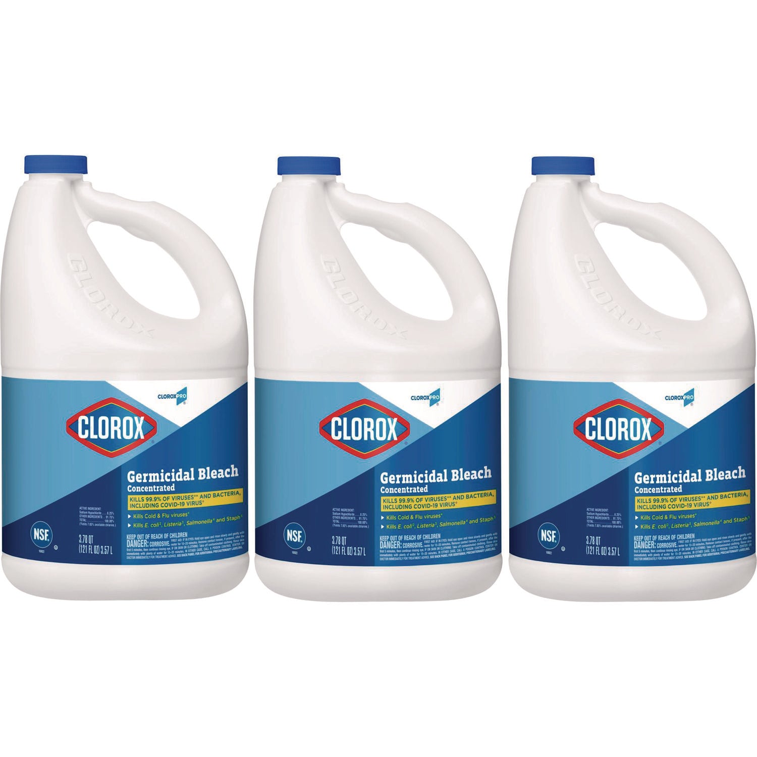 Concentrated Germicidal Bleach, Regular, 121 oz Bottle, 3/Carton