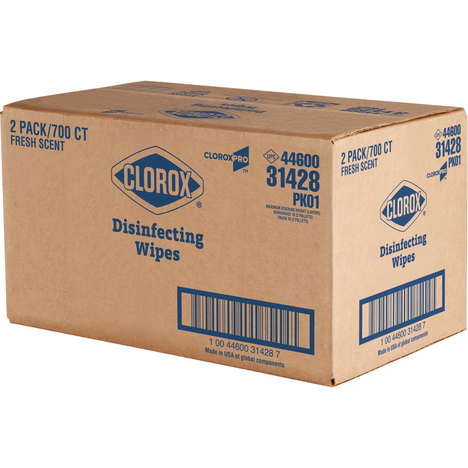 Clorox® Disinfecting Wipes, 1-Ply, 7 x 8, Fresh Scent, White, 700/Bag Refill, 2 Bags/Carton