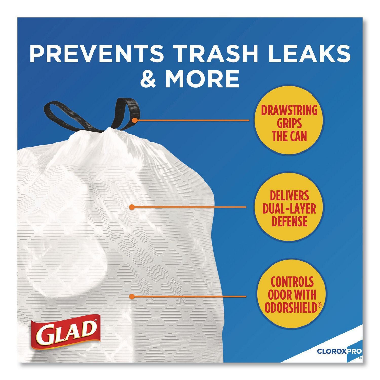 Glad® Tall Kitchen Drawstring Trash Bags, 13 gal, 24" x 27.38", Gray, 100 Bags/Box, 4 Boxes/Carton