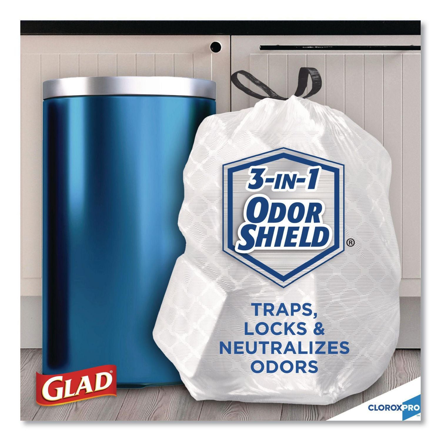 Glad® Tall Kitchen Drawstring Trash Bags, 13 gal, 24" x 27.38", Gray, 100 Bags/Box, 4 Boxes/Carton