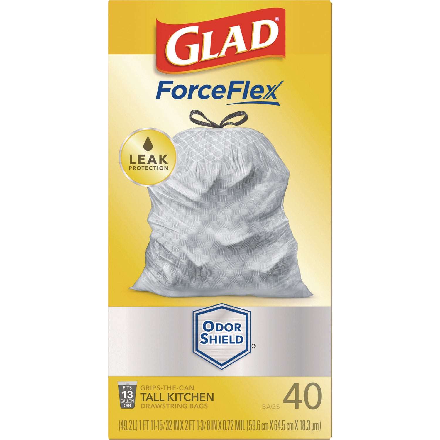 Glad® Tall Kitchen Drawstring Trash Bags, 13 gal, 23.75" x 24.88", White, 240/Carton