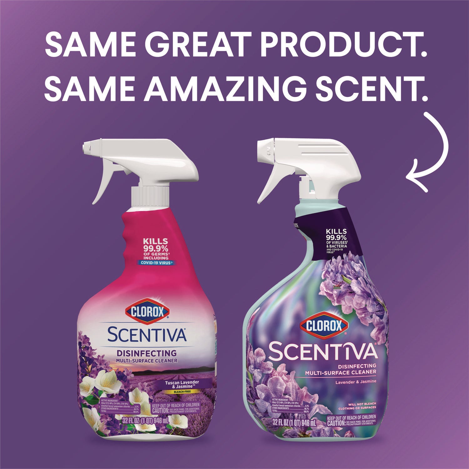 Clorox® Scentiva Multi Surface Cleaner, Tuscan Lavender and Jasmine, 32 oz, 9/Carton