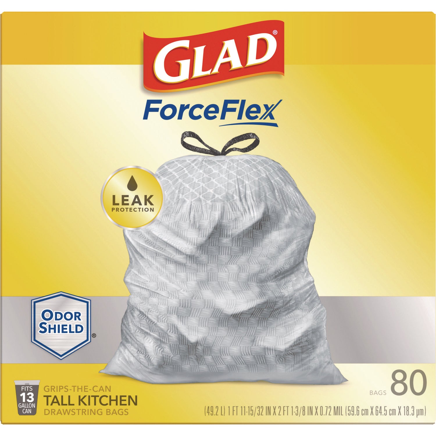 Glad® Tall Kitchen Drawstring Trash Bags, 13 gal, 23.75" x 24.88", White, 240/Carton