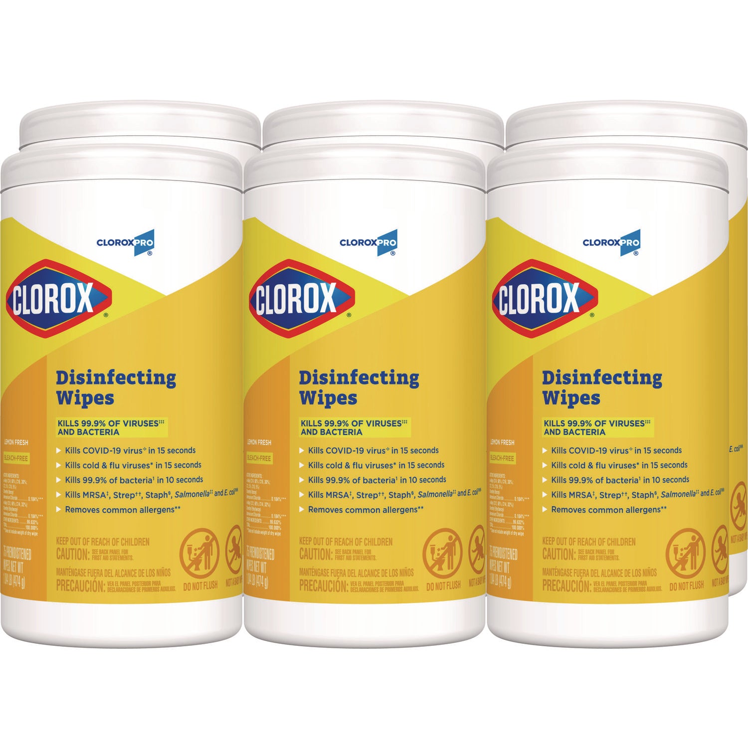 Disinfecting Wipes, 1-Ply, 7 x 8, Lemon Fresh, White, 75/Canister, 6/Carton