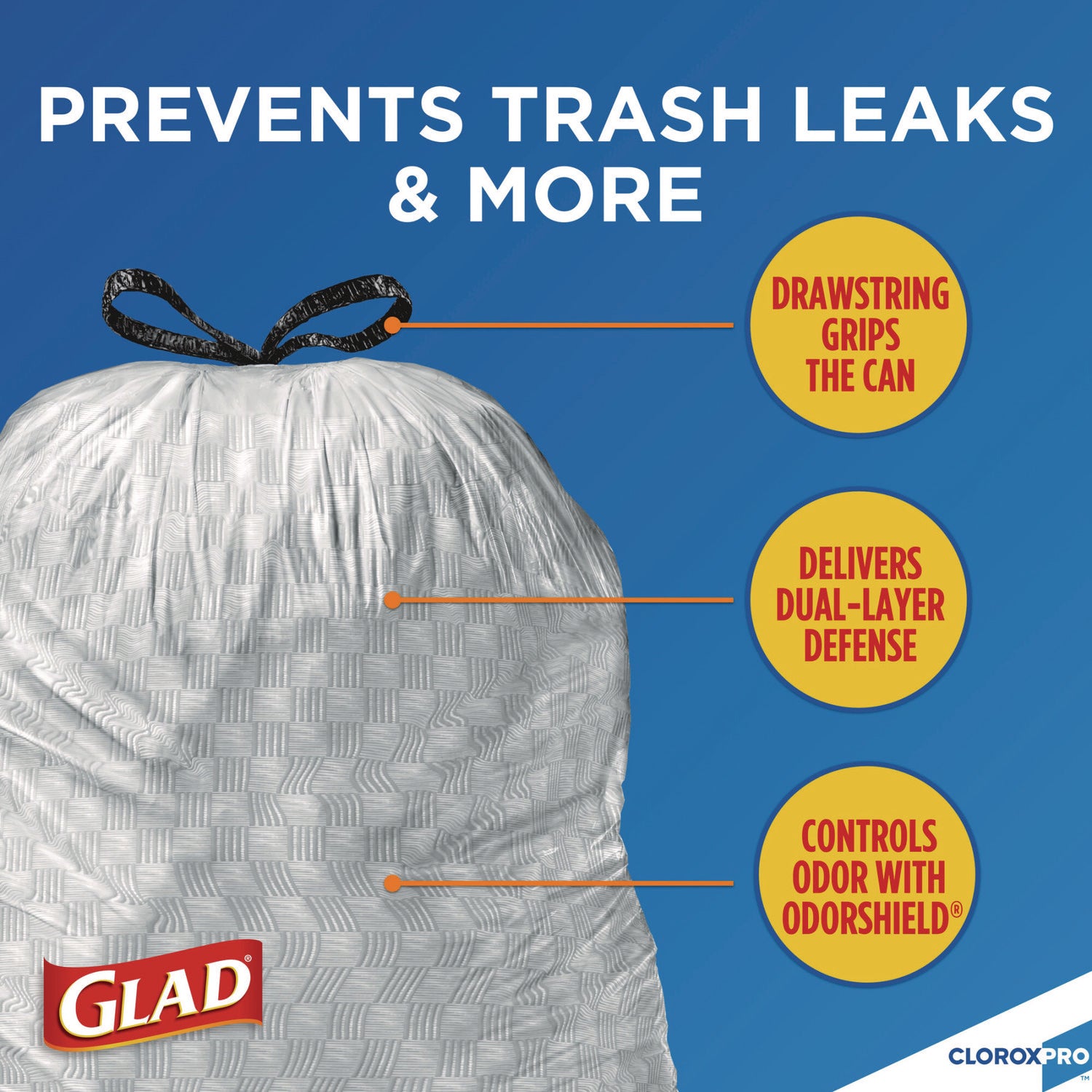 Glad® ForceFlexPlus Tall Kitchen Drawstring Trash Bags, 13 gal, 23.75" x 24.88", Gray, 100/Box