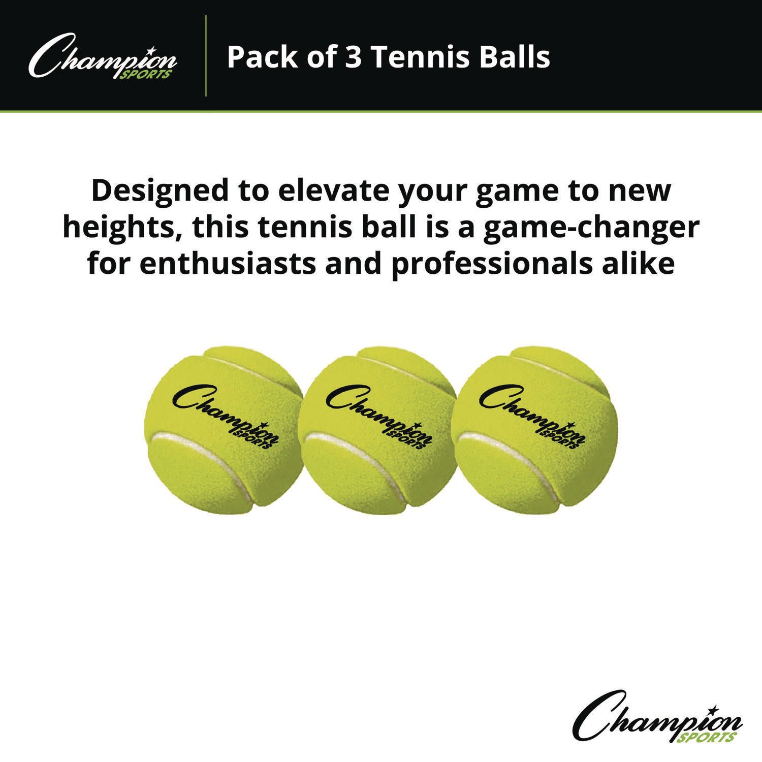 Champion Sports Tennis Balls, 2.5" Diameter, Yellow, 3/Pack