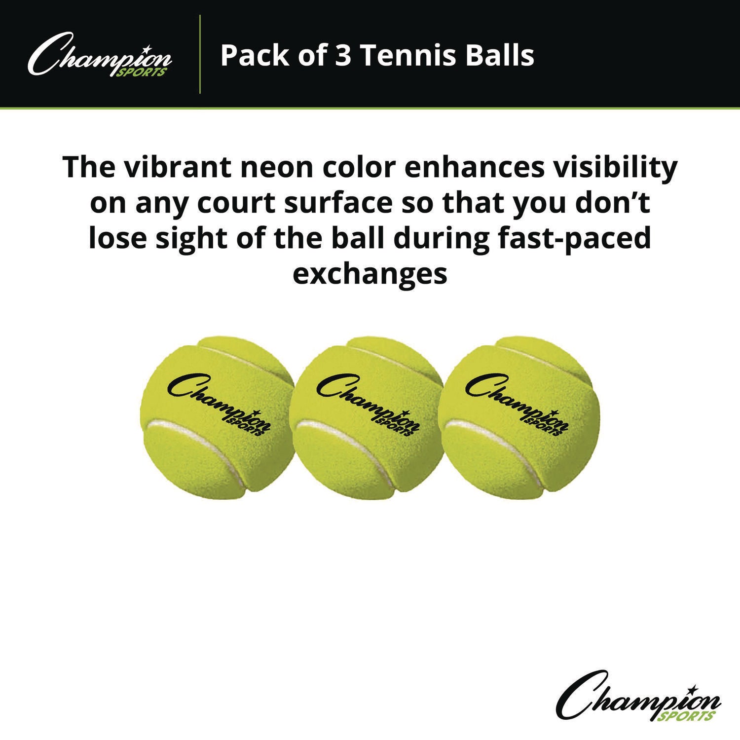 Champion Sports Tennis Balls, 2.5" Diameter, Yellow, 3/Pack