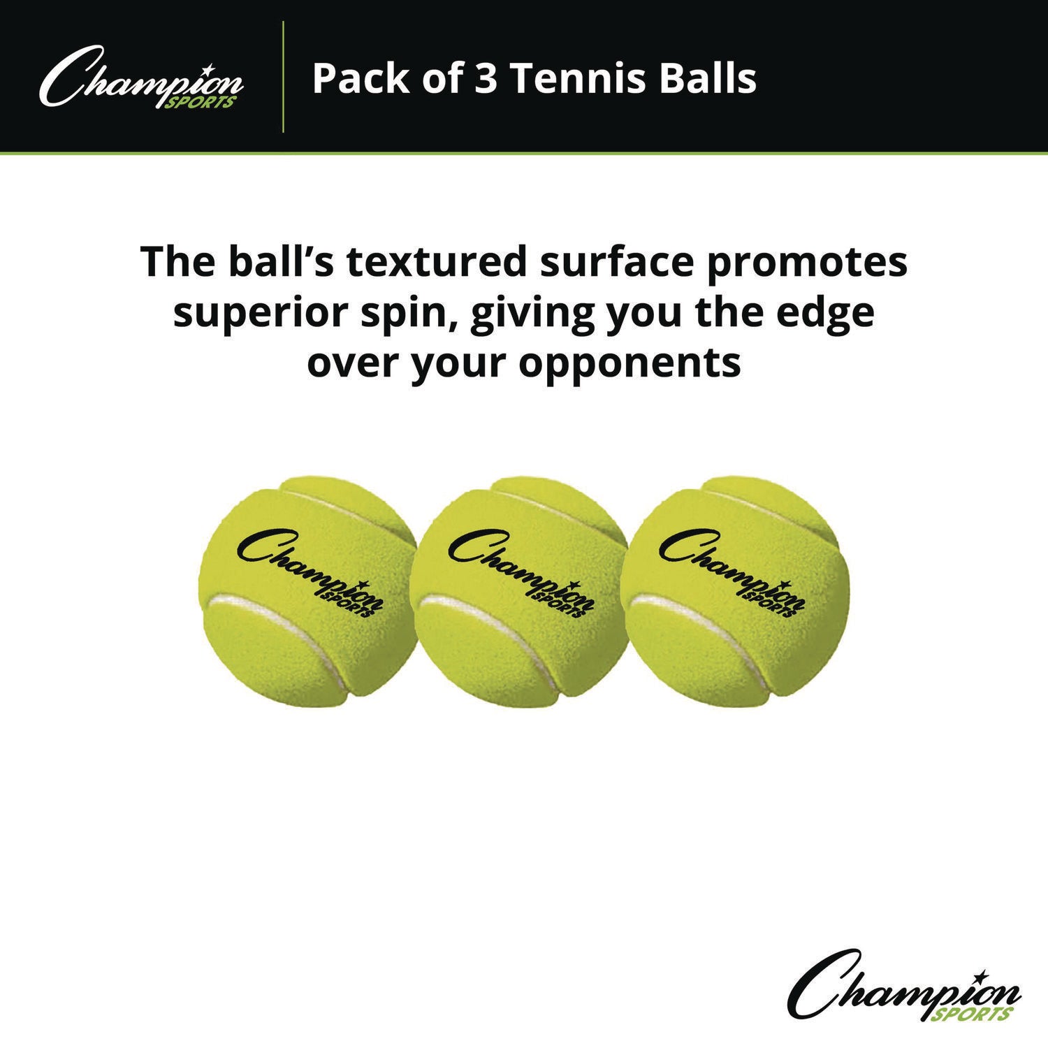 Champion Sports Tennis Balls, 2.5" Diameter, Yellow, 3/Pack