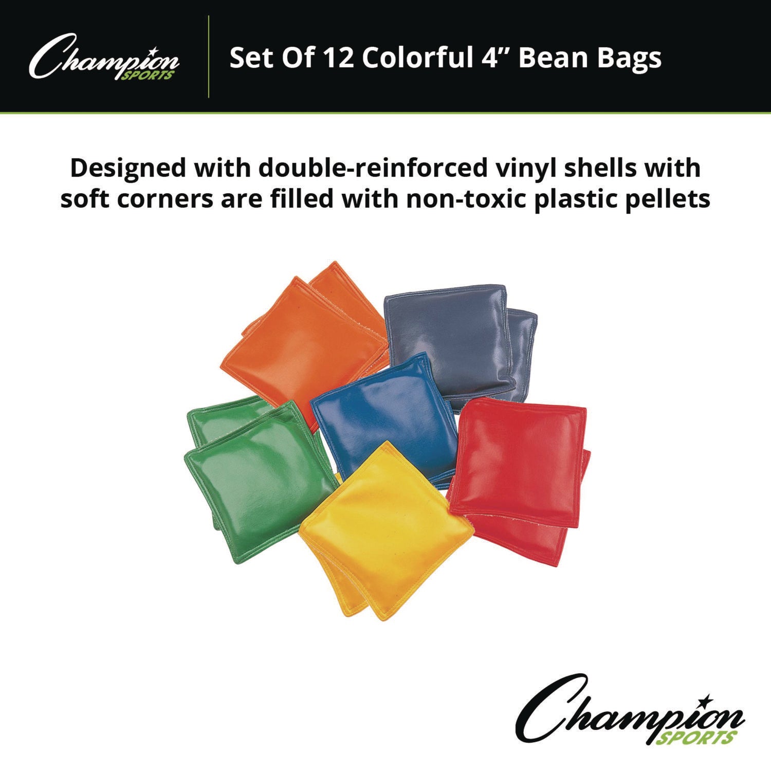 Champion Sports Bean Bag Set, Vinyl, 4", Assorted Colors, 12/Box