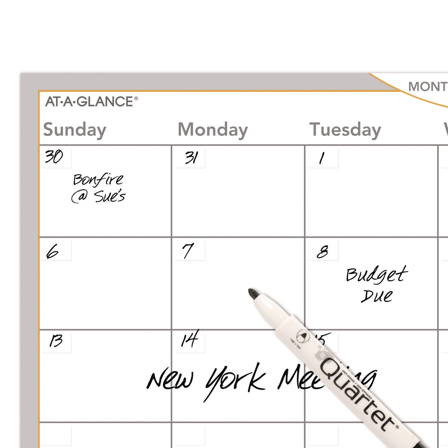 AT-A-GLANCE® WallMates Self-Adhesive Dry Erase Monthly Planning Surfaces, 18 x 12, White/Gray/Orange Sheets, Undated