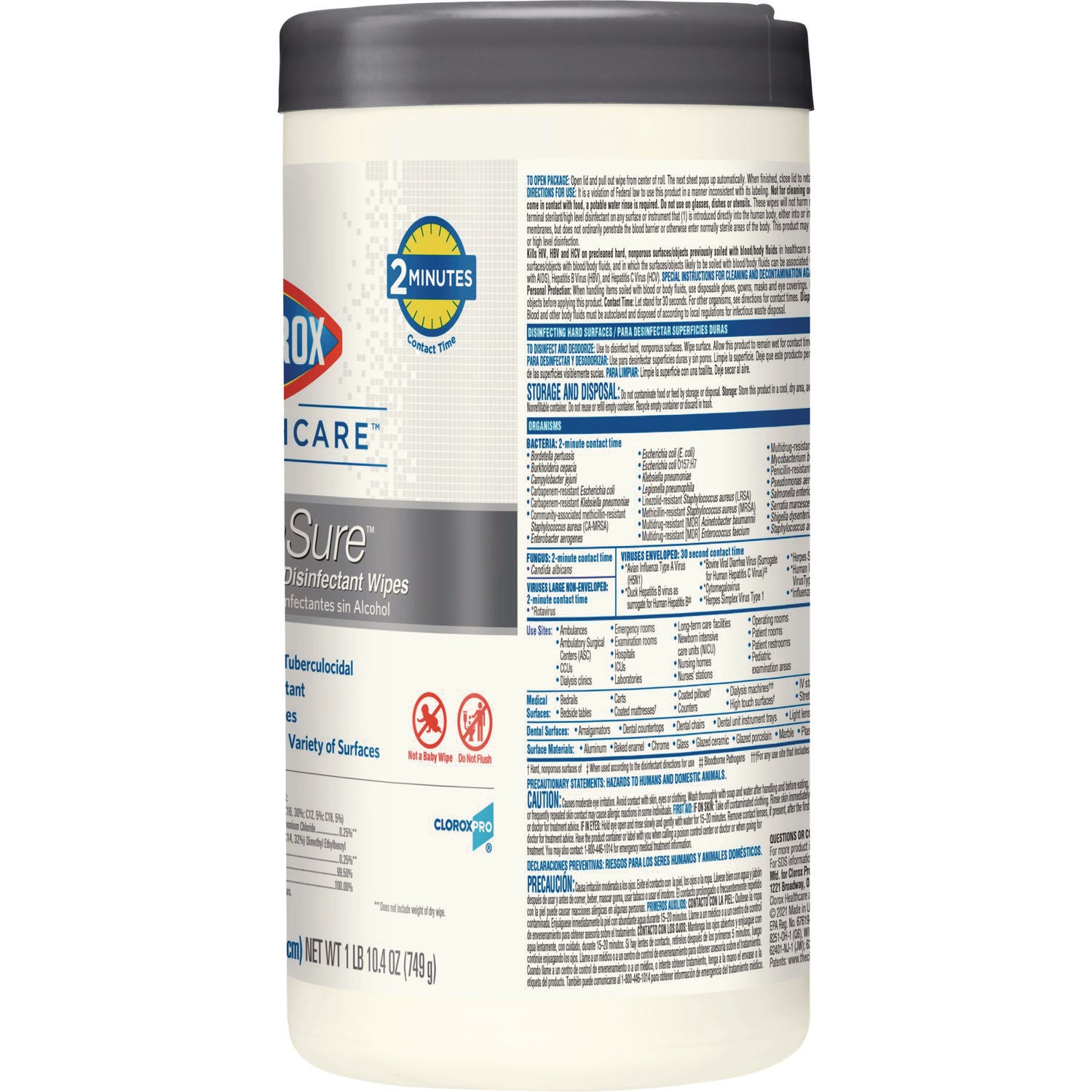 Clorox Healthcare® VersaSure Cleaner Disinfectant Wipes, 1-Ply, 8 x 6.75, Original Scent, White, 85 Towels/Can