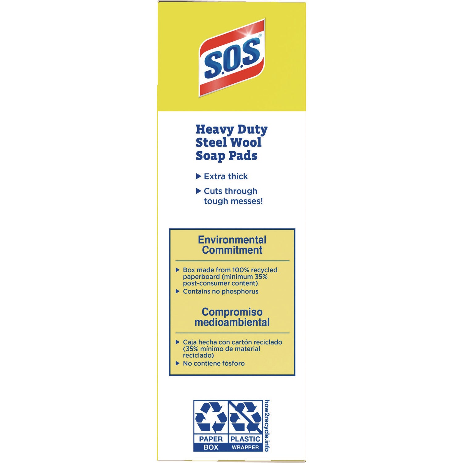 S.O.S.® Steel Wool Soap Pads, 2.4 x 3, Steel, 15 Pads/Box, 12 Boxes/Carton