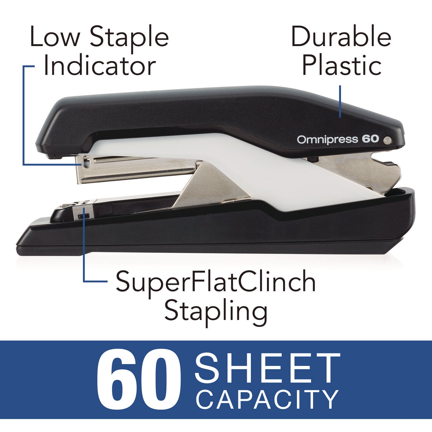 Swingline® Omnipress SO60 Heavy-Duty Full Strip Stapler, 60-Sheet Capacity, Black/Gray