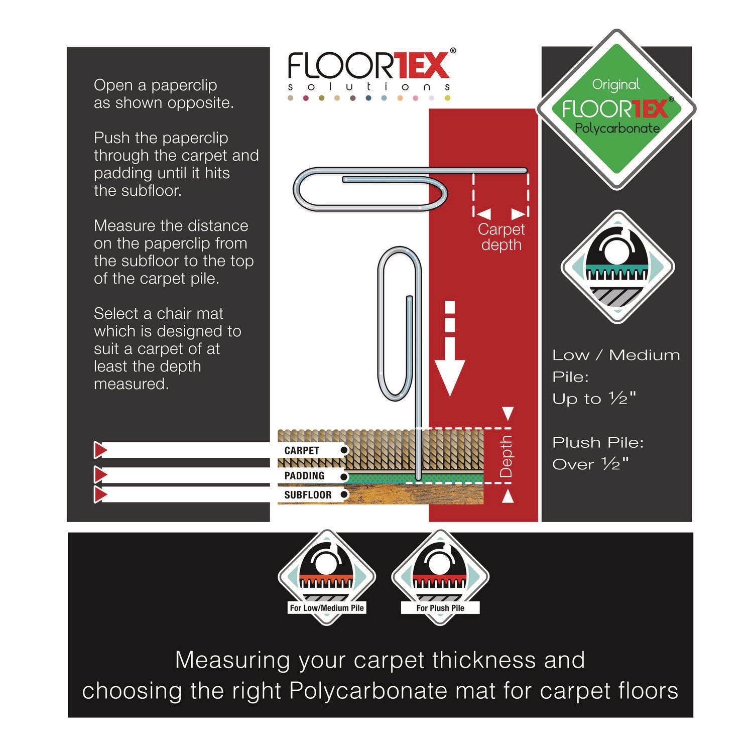 Floortex® Cleartex Ultimat Polycarbonate Chair Mat for Low/Medium Pile Carpet, 35" w x 47" l, Clear