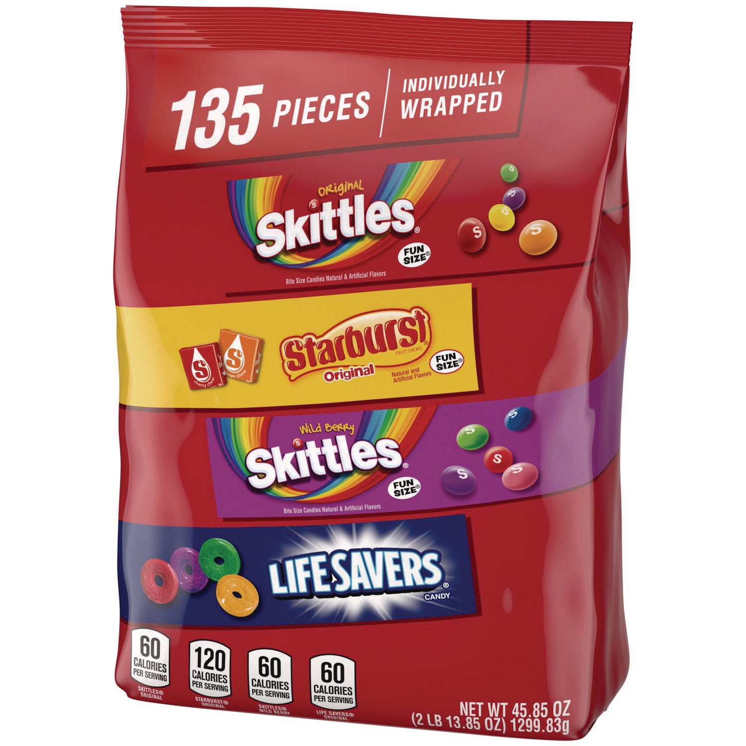 Skittles, Starburst and Life Savers Fun Size Fruity Candy Assortment, 45.85 oz Bag, 135 Pieces, Individually Wrapped MARS Flipcost