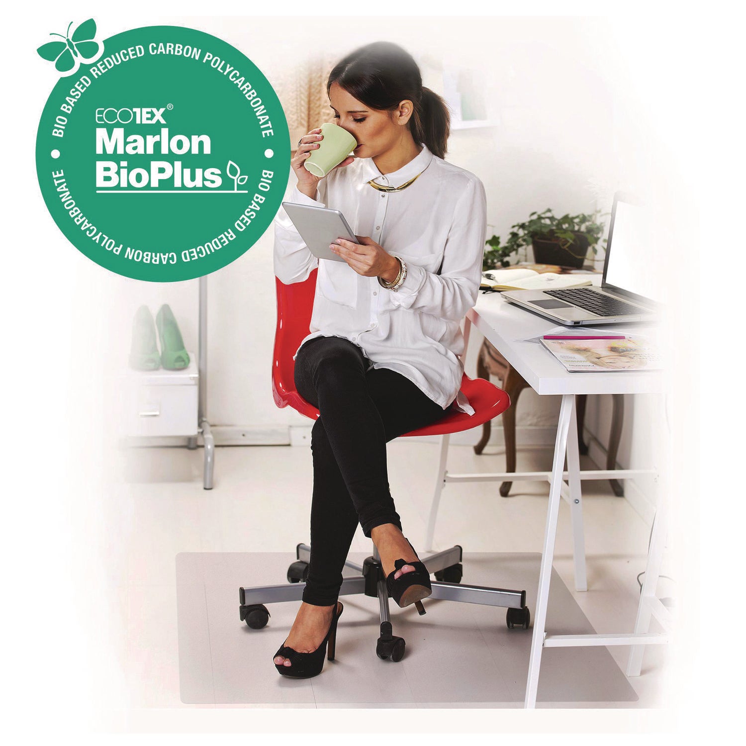 Floortex® Ecotex Marlon BioPlus Rectangular Polycarbonate Chair Mat for Hard Floors, Rectangular, 29" w x 47" l, Clear