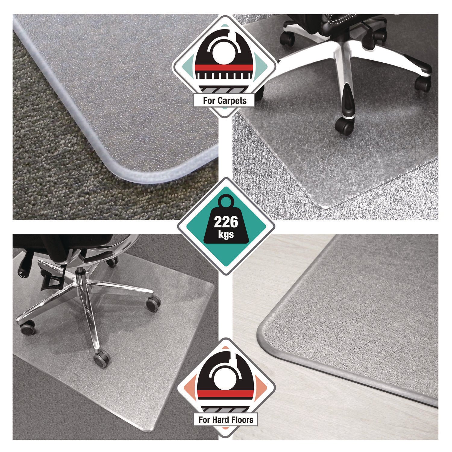 Floortex® Cleartex MegaMat Heavy-Duty Polycarbonate Mat for Hard Floor/All Carpet, 46 x 53, Clear