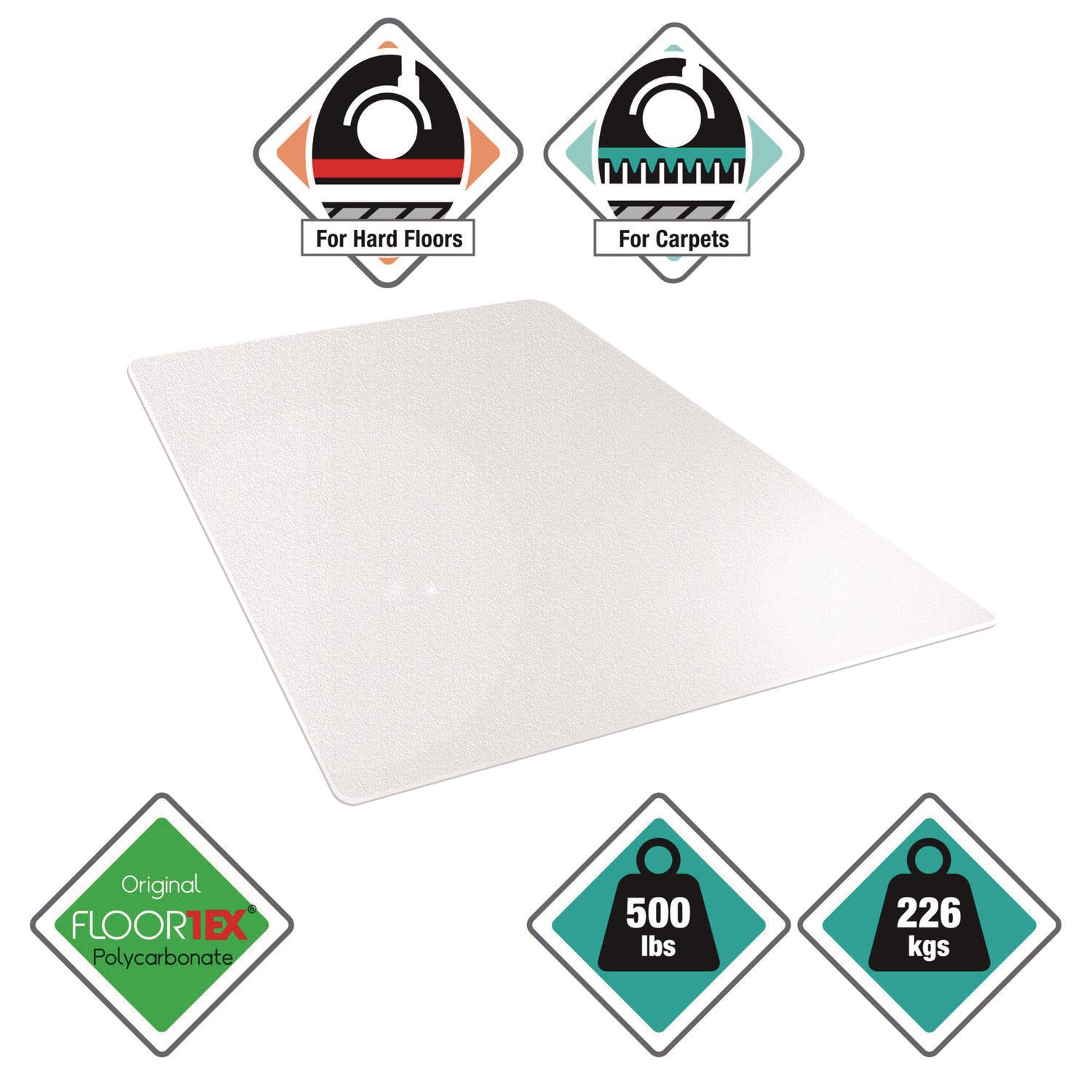 Floortex® Cleartex MegaMat Heavy-Duty Polycarbonate Mat for Hard Floor/All Carpet, 46 x 53, Clear