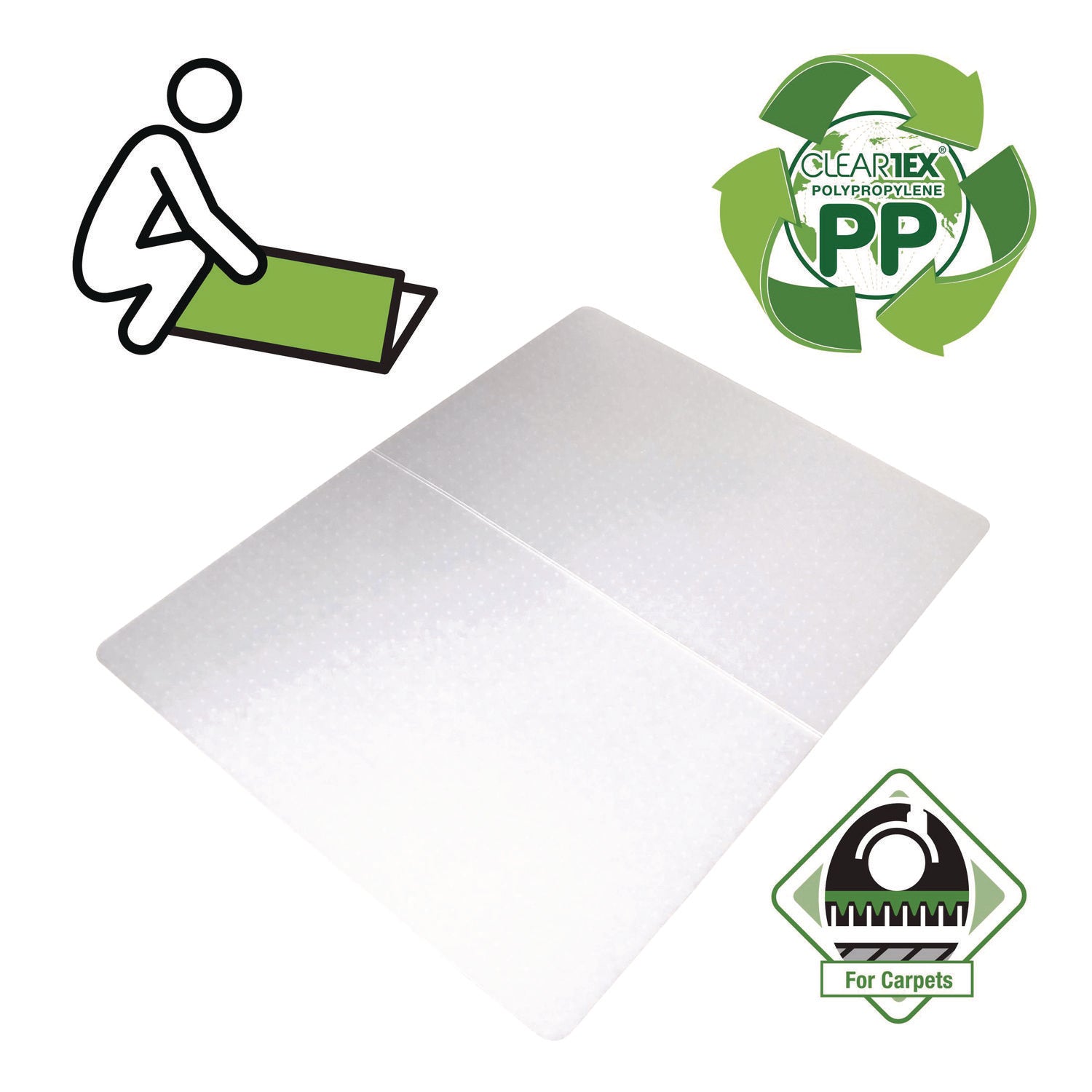 Floortex® Cleartex Polypropylene Foldable Chair Mat for Carpets, 35" w  x 46" l, Translucent